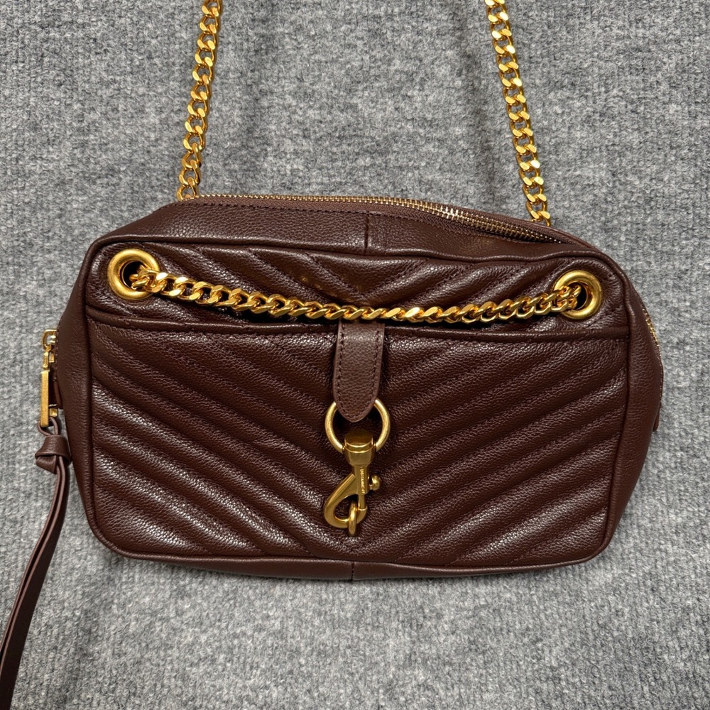 Rebecca Minkoff Edie Zip Shoulder Bag Purse Leather Gold Chain Strap Pockets